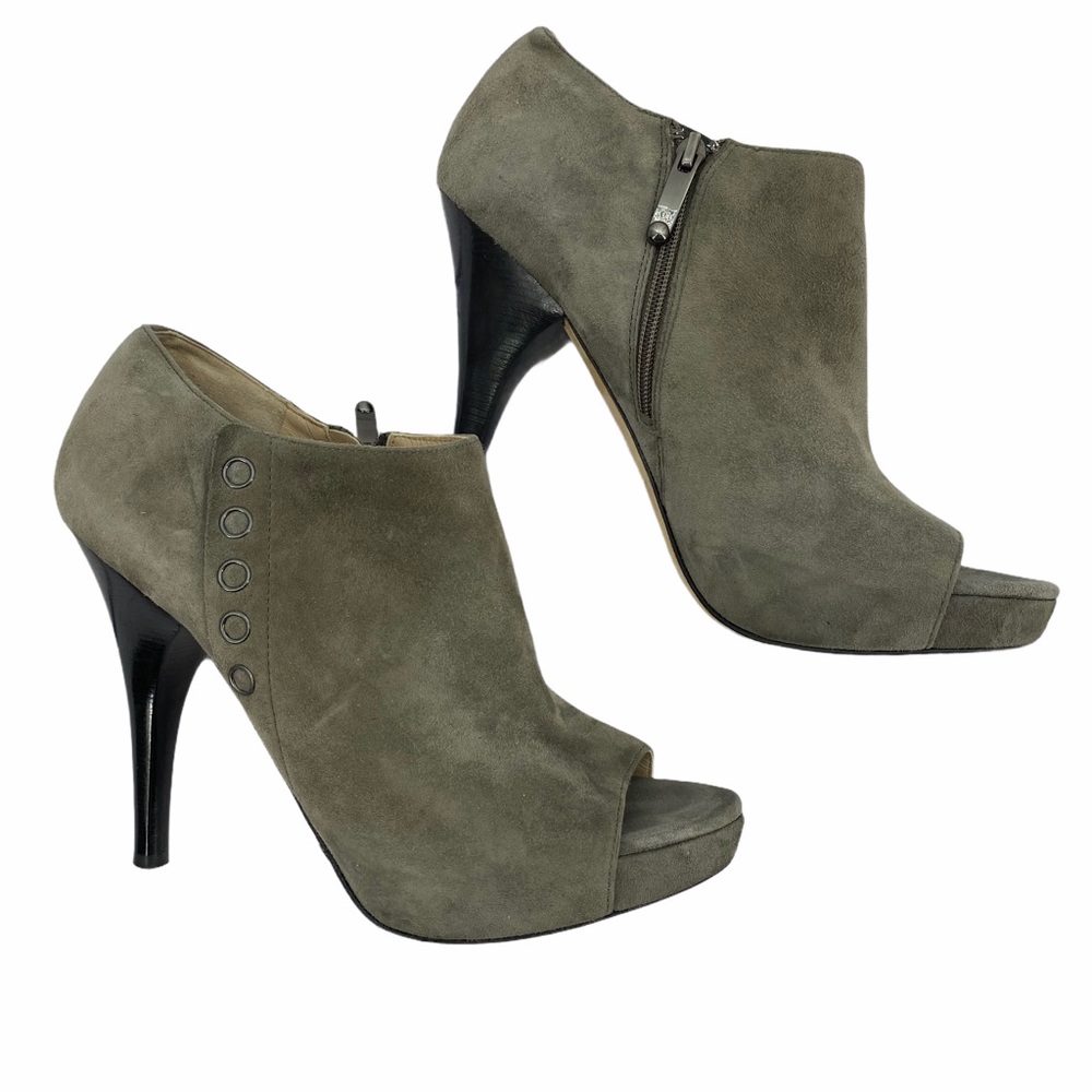 Via Spiga- Acacia Suede Taupe Peep Toe Heel Bootie